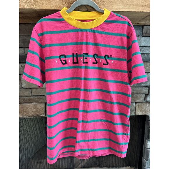 Men’s GUESS X J Balvin VIBRAS Pink Striped T Shirt Sz S *B3 - Picture 2 of 4